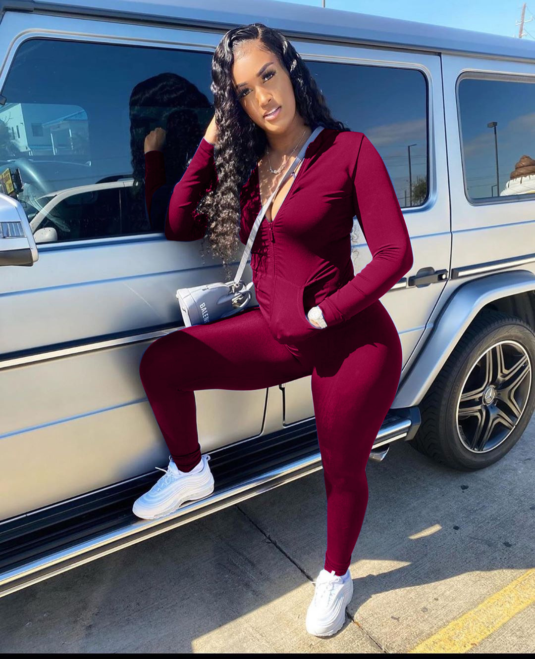 Personalized Zipper Solid Color Suit Fashion Casual Two-piece Suit