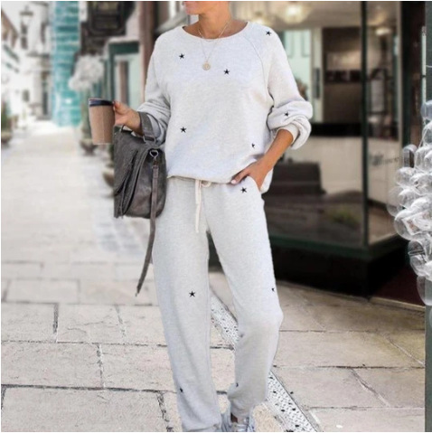 Star Print Long Sleeve Round Neck Sweatshirt Set