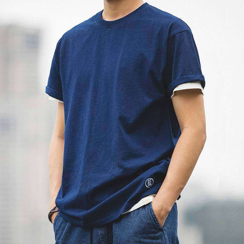 Japanese Ami Kaji 220g Blue Dyed T-Shirt Crew Neck