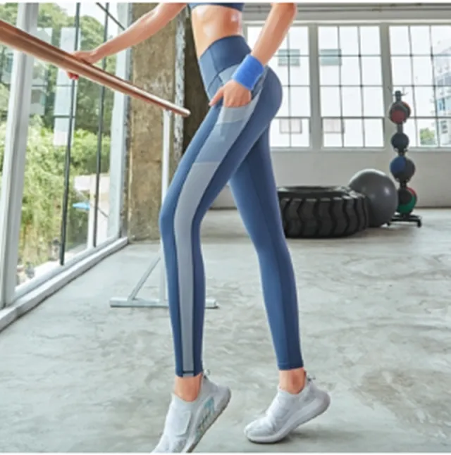 Sport Stitching Fitness Pocket Leggings Yoga Pants Blue - Shop at LoveMi