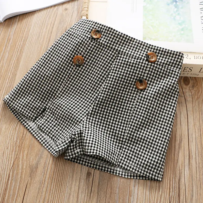 Girls Chiffon Vest + Plaid Hot Pants Two-piece Suit