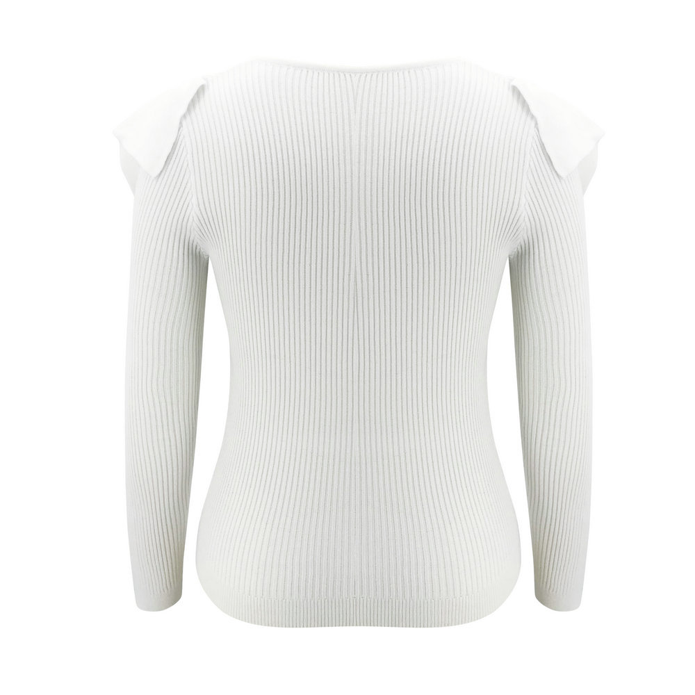 Fashion Deep V Ruffled Long-Sleeved Sweater