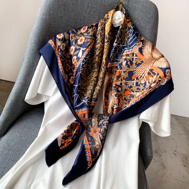 Small Silk Scarf Female Big Square Scarf Middle aged Mother Mother in law Scarf Myth Navy - Shop at LoveMi