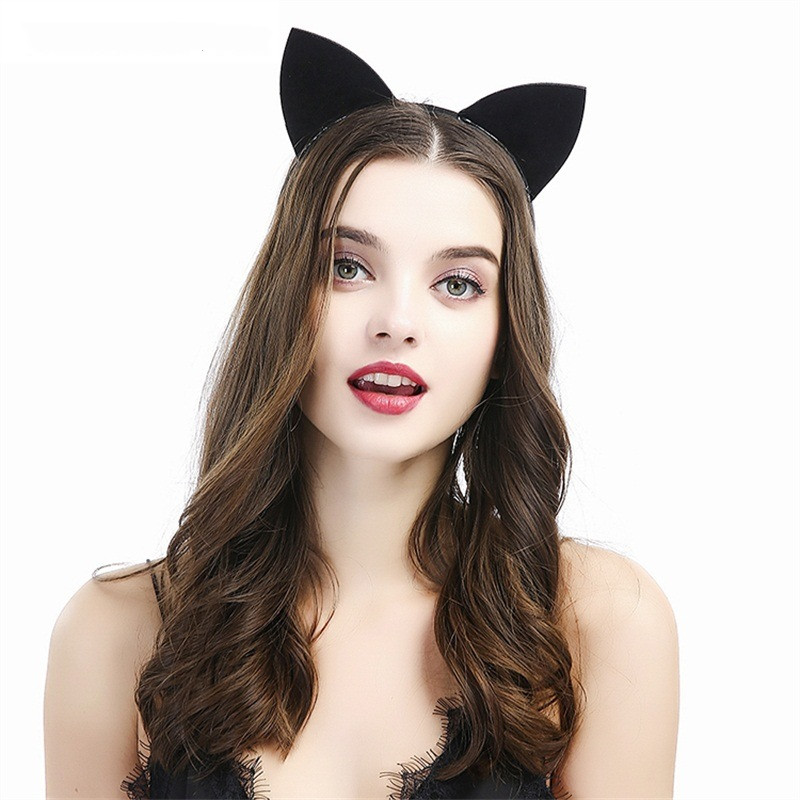 New Sexy Black Flocking Cat Ears Headband Annual Party Party Headwear