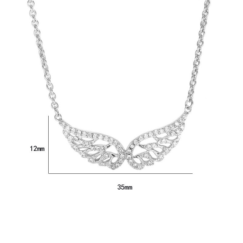 S925 Silver Angel Wing With Diamond Wing And Clavicle Chain