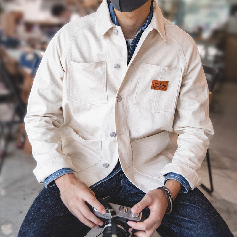French Retro Square Collar White Denim Jacket
