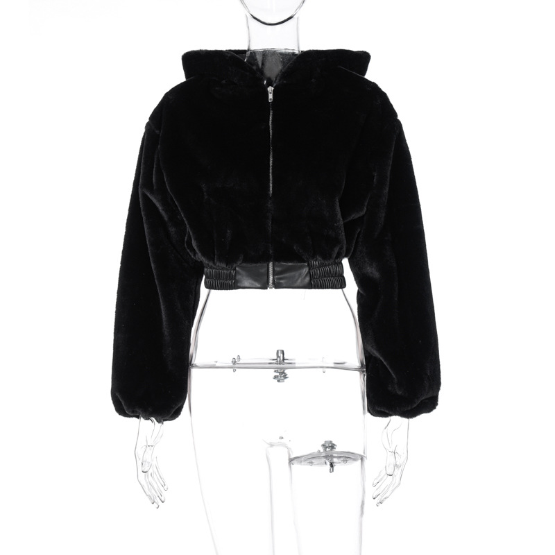 Fur Hooded Long Sleeve Jacket Warm Coat Women Velvet Windbreak Autumn Winter 