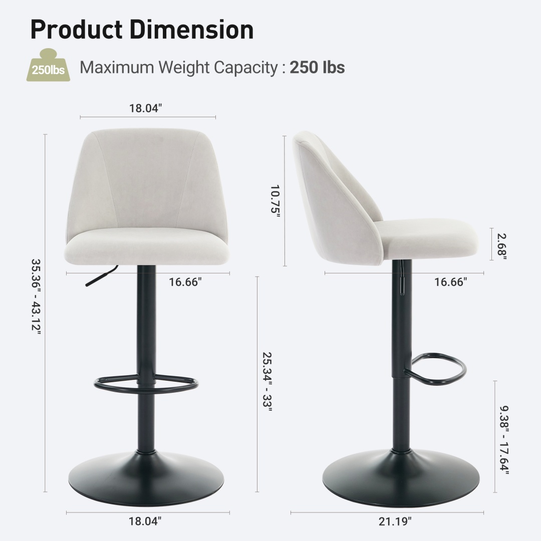 Swivel Bar Stools Upholstered Adjustable Barstools Counter Heigh For Bar, Dining Room, Set Of 1, Beige image 12