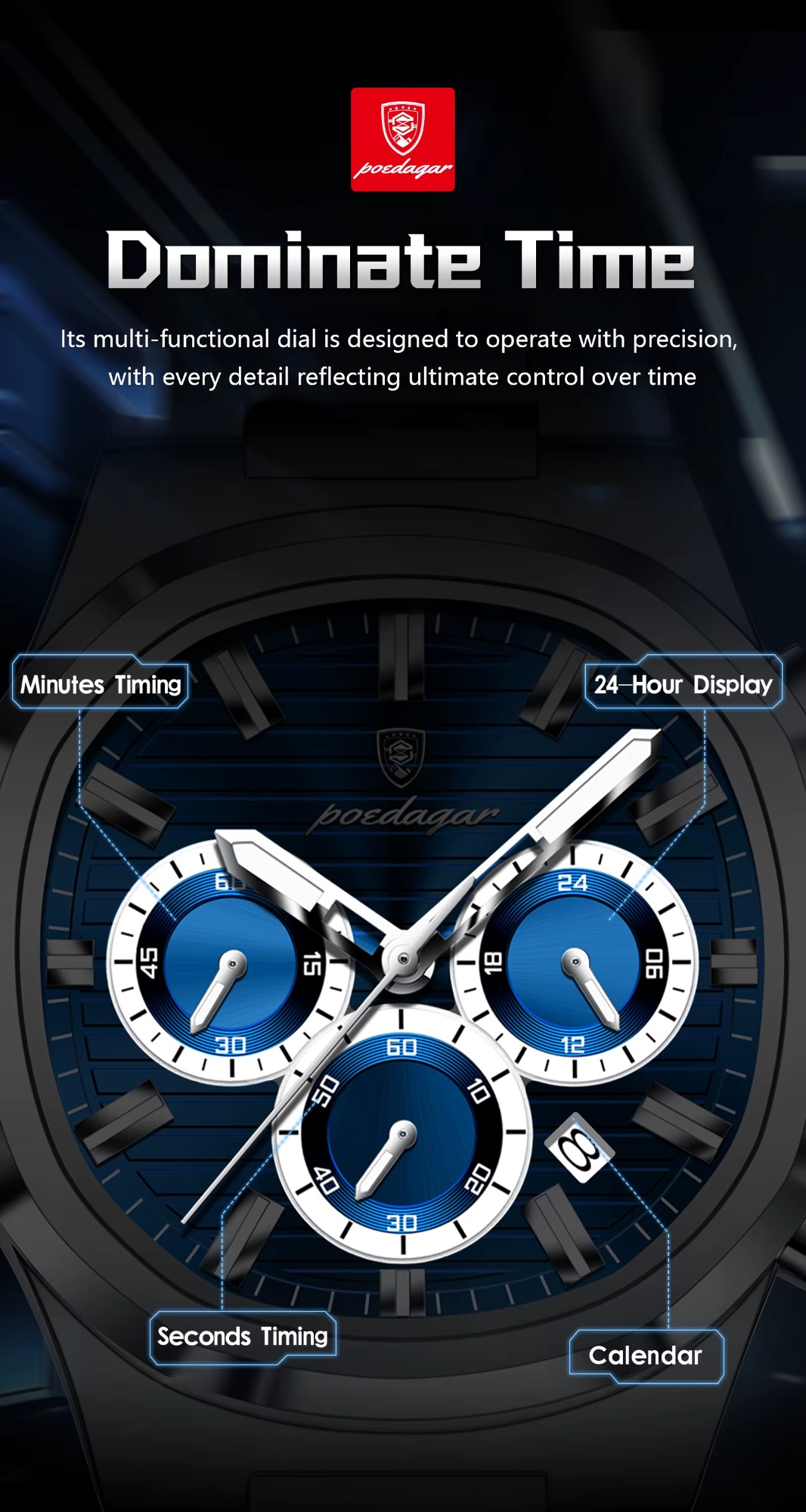 Poedagar 834 Steel Quartz watch for Men