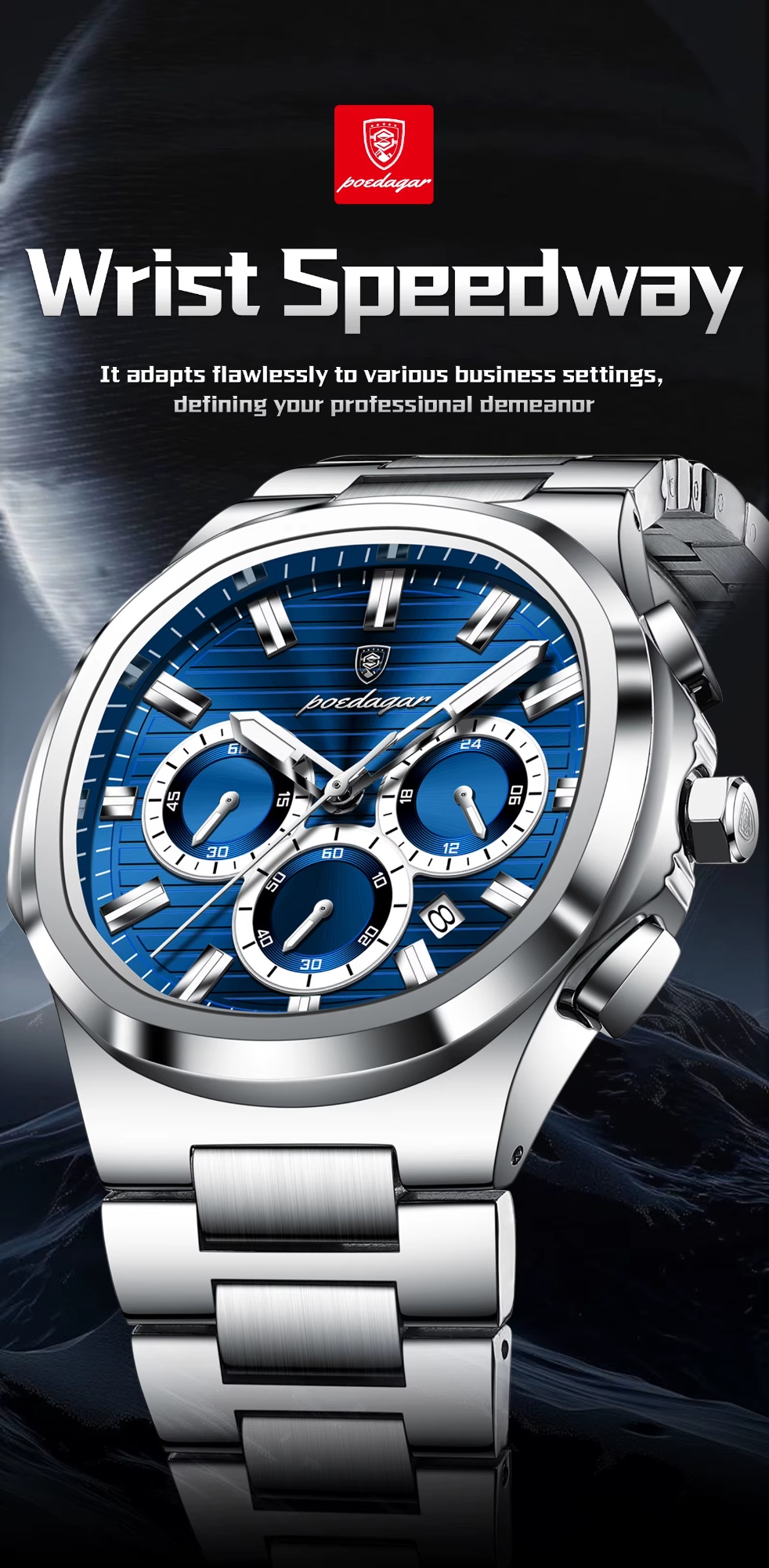 Poedagar 834 Steel Quartz watch for Men