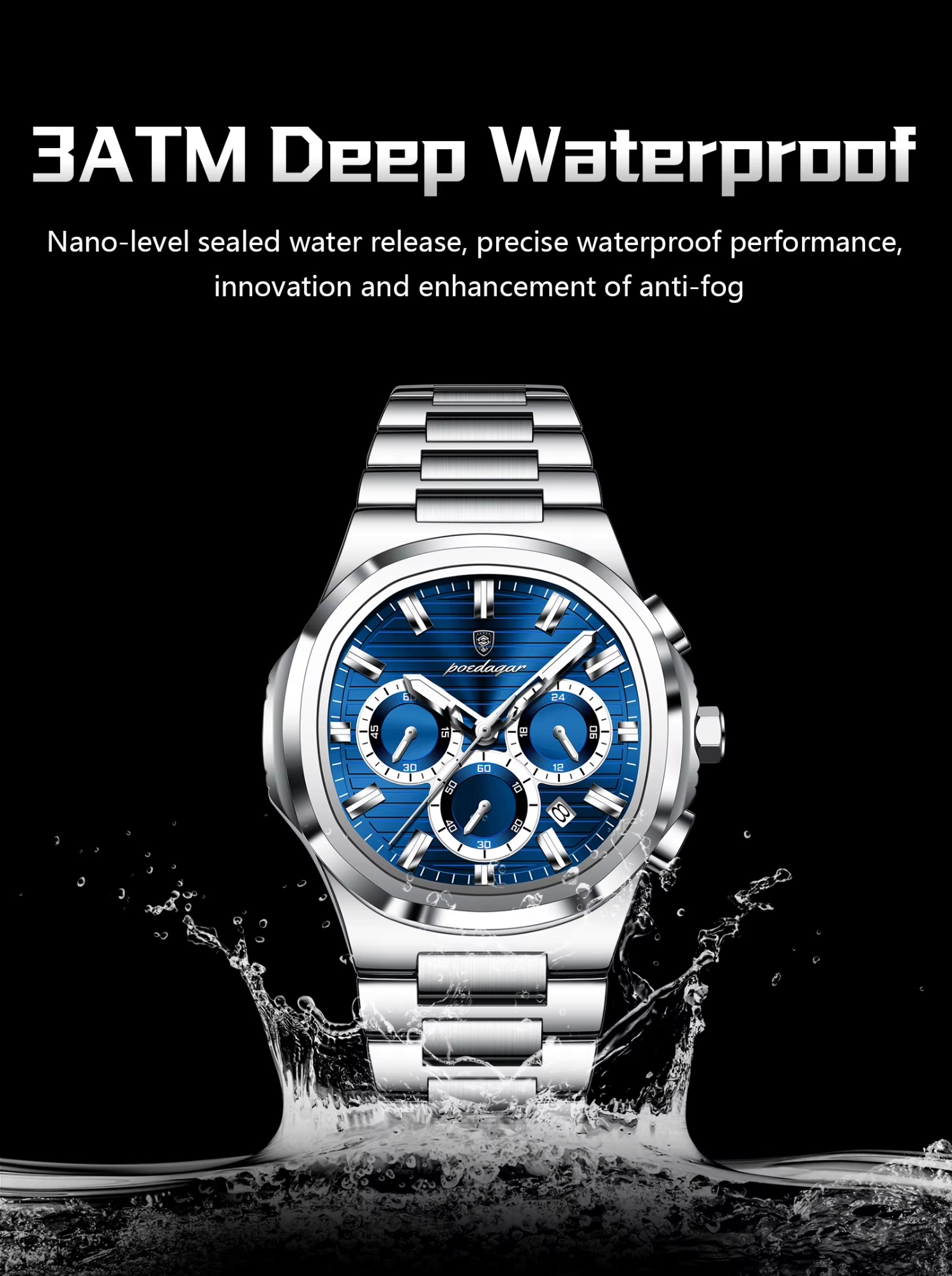 Poedagar 834 Steel Quartz watch for Men