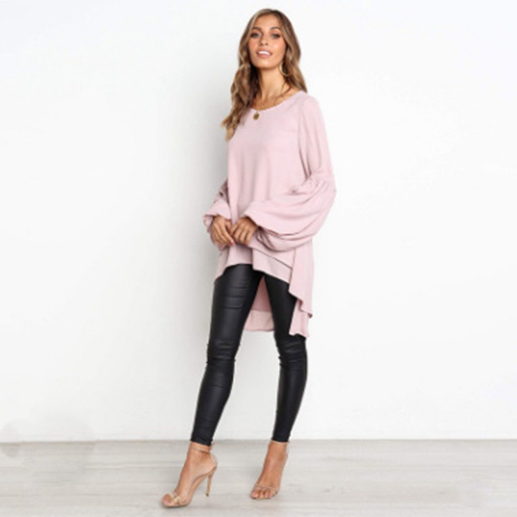 Title 6, Round Neck Lantern Sleeve Irregular Ladies Top