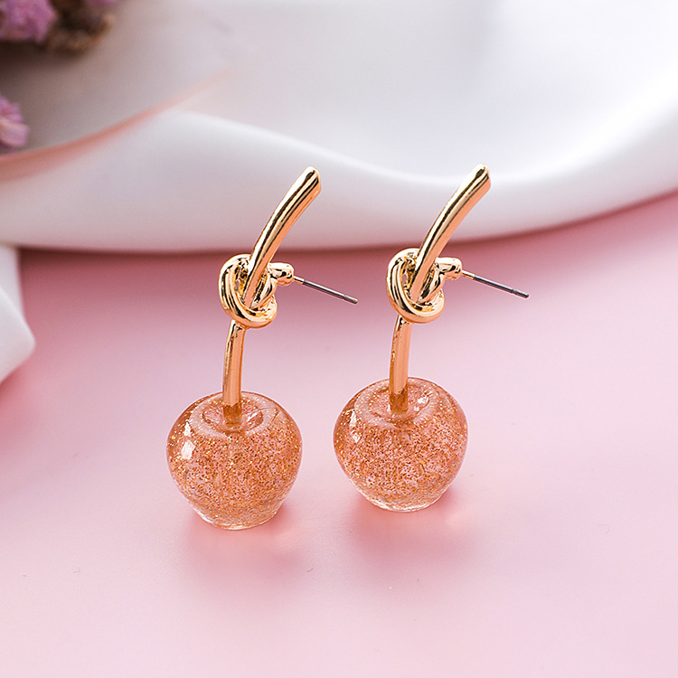 Fashion Women Sequins Flashing Red Cherry Earrings Sweet Wild Golden Cherry Earrings Knotted Stud Earrings For Women