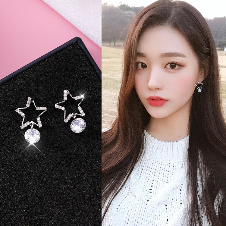 925 silver needle five-pointed star stud earrings simple geometric ring zircon earrings earrings