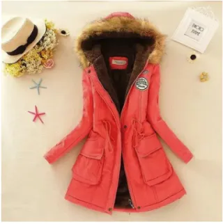 Thick Winter Jacket Women Large Size Long Section Hooded parka outerwear new fashion fur collar Slim padded cotton warm coat - Red