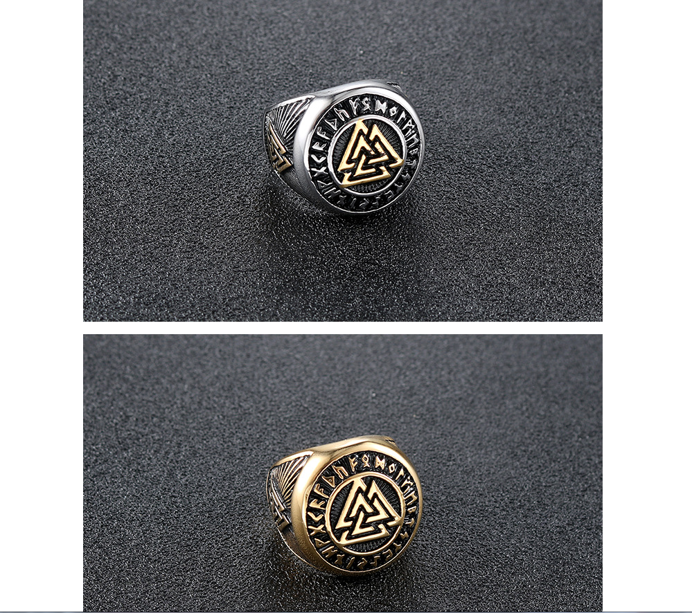 Stainless Steel Valknut Ring With Runic Symbol Halo
