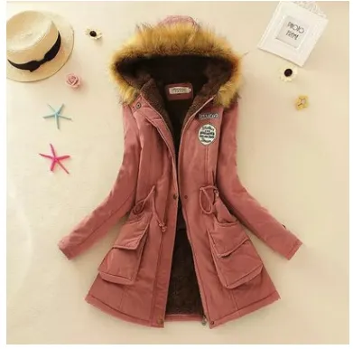Thick Winter Jacket Women Large Size Long Section Hooded parka outerwear new fashion fur collar Slim padded cotton warm coat - Dark Pink