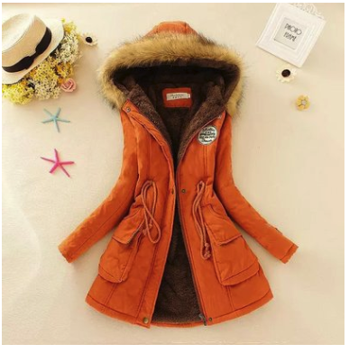 Thick Winter Jacket Women Large Size Long Section Hooded parka outerwear new fashion fur collar Slim padded cotton warm coat Orange - Shop at LoveMi