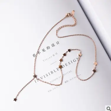 Fashion temperament stars little side fringed titanium steel rose gold clavicle chain