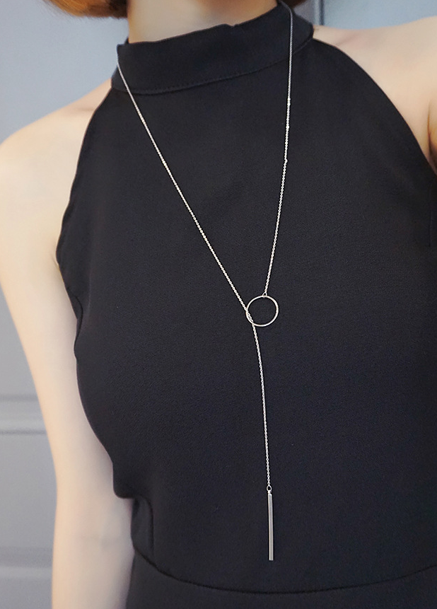 Double-layered circle, vertical stick necklace, female chain, interspersed with Y-shaped long section, simple Korean version of wild