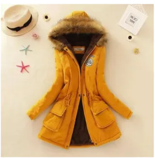 Thick Winter Jacket Women Large Size Long Section Hooded parka outerwear new fashion fur collar Slim padded cotton warm coat - Yellow