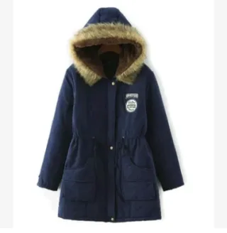 Thick Winter Jacket Women Large Size Long Section Hooded parka outerwear new fashion fur collar Slim padded cotton warm coat - Wathet