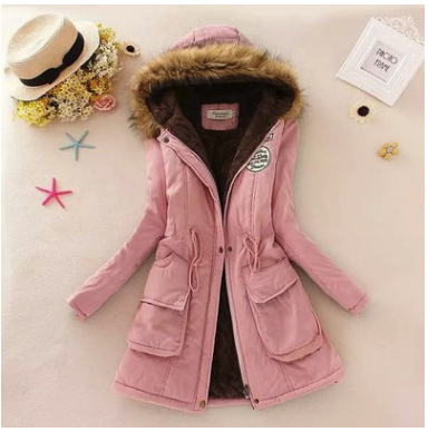 Thick Winter Jacket Women Large Size Long Section Hooded parka outerwear new fashion fur collar Slim padded cotton warm coat Hot Pink - Shop at LoveMi