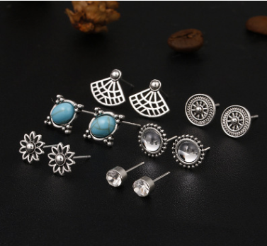 Explosion models retro turquoise shells a variety of 6 pairs of earrings set combination earrings jewelry women's