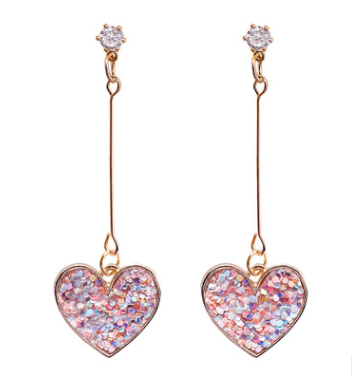 925 silver needle sequin love earrings sweet zircon heart long earrings earrings female