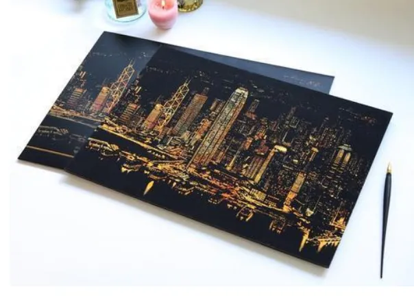 Decorative painting scratch Scraping painting drawing paper world Sightseeing pictures decoration birthday gifts - O