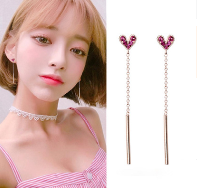 Diamond Love Heart-shaped Earrings Personality Long Wild Girl Heart Tassel Earrings Earrings Female