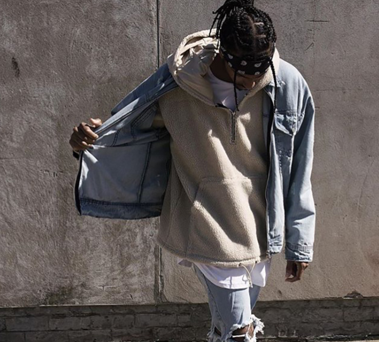 HALF ZIP SHERPA HOODIE - CREAM