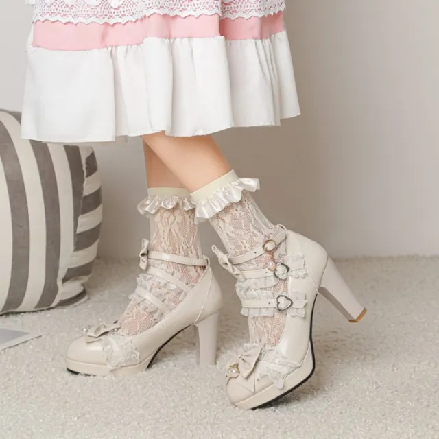 Women's Candy Shoes Chunky Heels Beige - Shop at LoveMi