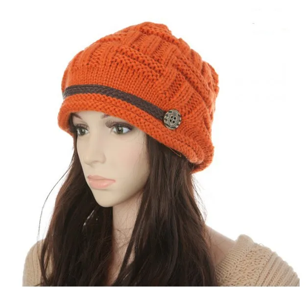 Women's Fashion Braided Autumn Winter Warm Baggy Beanie knitted hat crocheted hat 989D Orange - Shop at LoveMi
