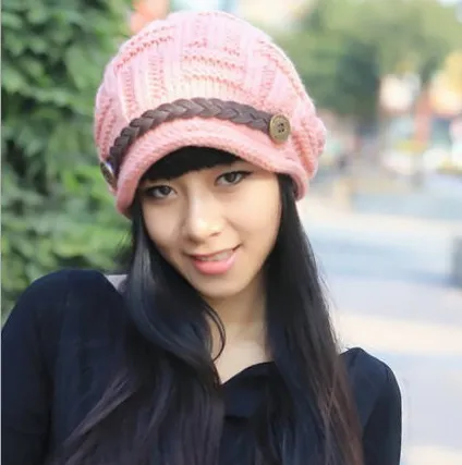 Women's Fashion Braided Autumn Winter Warm Baggy Beanie knitted hat crocheted hat 989D Pink - Shop at LoveMi