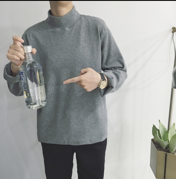 Autumn half high collar solid color long-sleeved T-shirt new compassionate Korean version of the men's loose bottoming shirt on the clothes tide