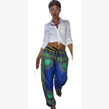 Sexy Bohemian Totem Digital Positioning Print Casual Pants Wide Leg Pants Blue + Green Bag - Shop at LoveMi