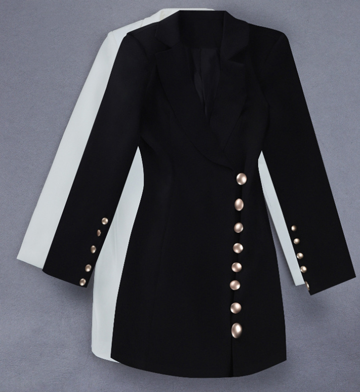 Autumn new European and American ladies temperament fashion gold button slim slimming suit skirt dress dress