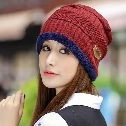 Knit Hat Female Winter ThickeningCap Warm Earmuffscap Head Outdoor Cycling Korean Version Of The Tide Collar Wool Hat Single Hat Wine Red - Shop at LoveMi