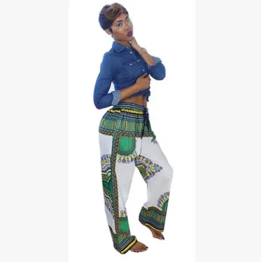 Sexy Bohemian Totem Digital Positioning Print Casual Pants Wide Leg Pants White + Green Bag - Shop at LoveMi