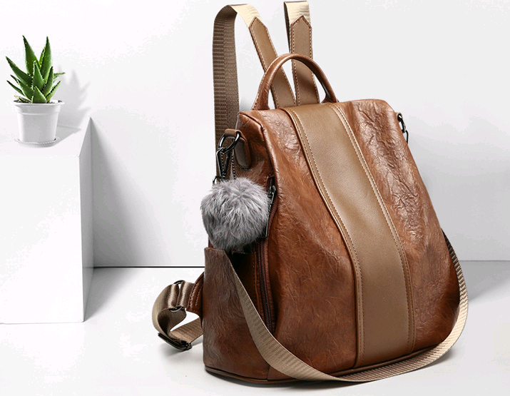 new soft leather backpack female large capacity retro wind backpack multi-function bag dual-use