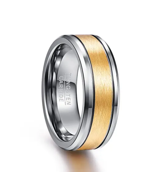 Men's 8mm Gold Color Brushed Center Two