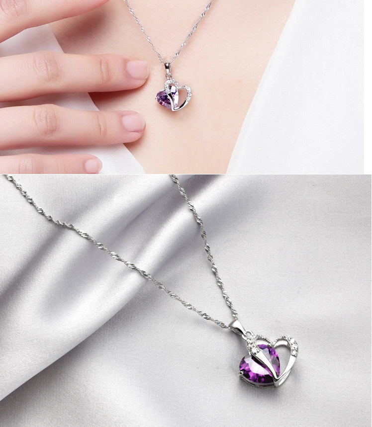 S925 silver amethyst heart crystal pendant