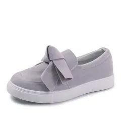 Women Nubuck Loafers Casual Bowknot Shoes - Grey - View 1
