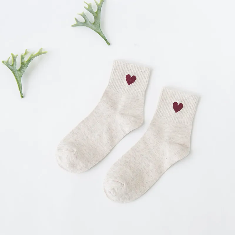 Korean wild tube socks female 200 needle cotton love - Beige