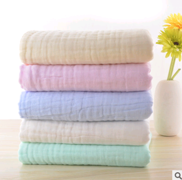 Infant color cotton quilt is covered with cotton six-layer pleated bubble yarn newborn plain blanket — foto 6