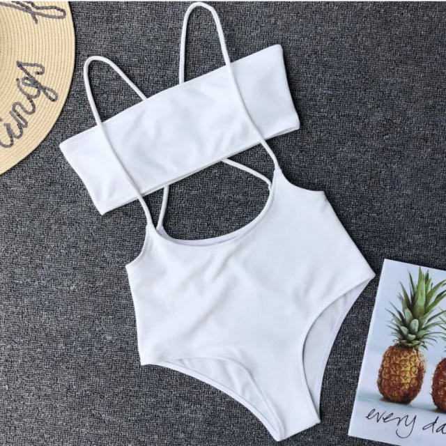 Ms. Split Swimsuit Sexy Solid Color Irregular Bib Bikini White - Shop at LoveMi