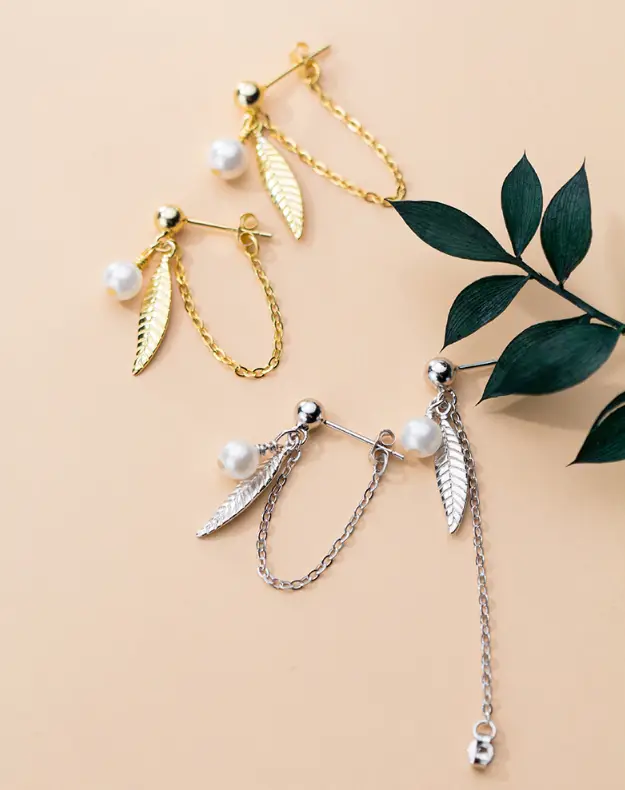 Beads Synthetic Pearl Ears Leaves Earrings