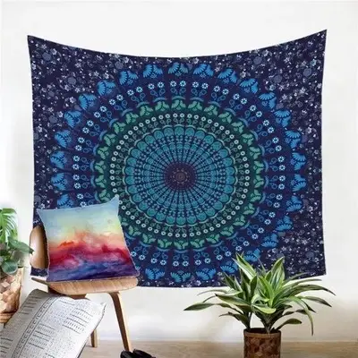 Spiral Sapphire Mandala Wall Tapestry
