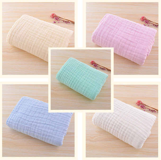 Infant color cotton quilt is covered with cotton six-layer pleated bubble yarn newborn plain blanket — foto 3